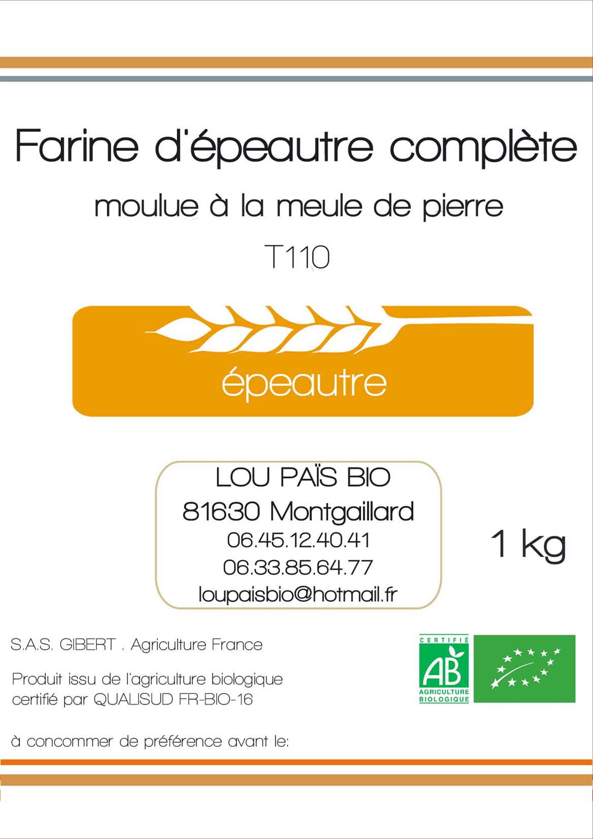 Étiquette Farine d’épeautre complète T110 — Lou Païs Bio